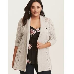 Torrid - Grey Shawl Collar Open Knit Sweater - Like New (1x = 14-16)